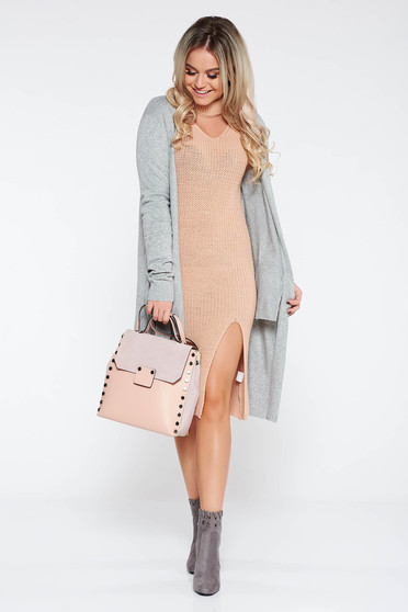 Grey casual cardigan knitted fabric with easy cut with pockets