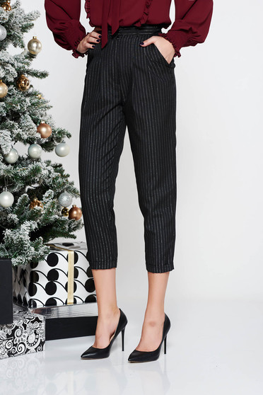 StarShinerS black office high waisted trousers with lame thread with pockets conical non-flexible thin fabric