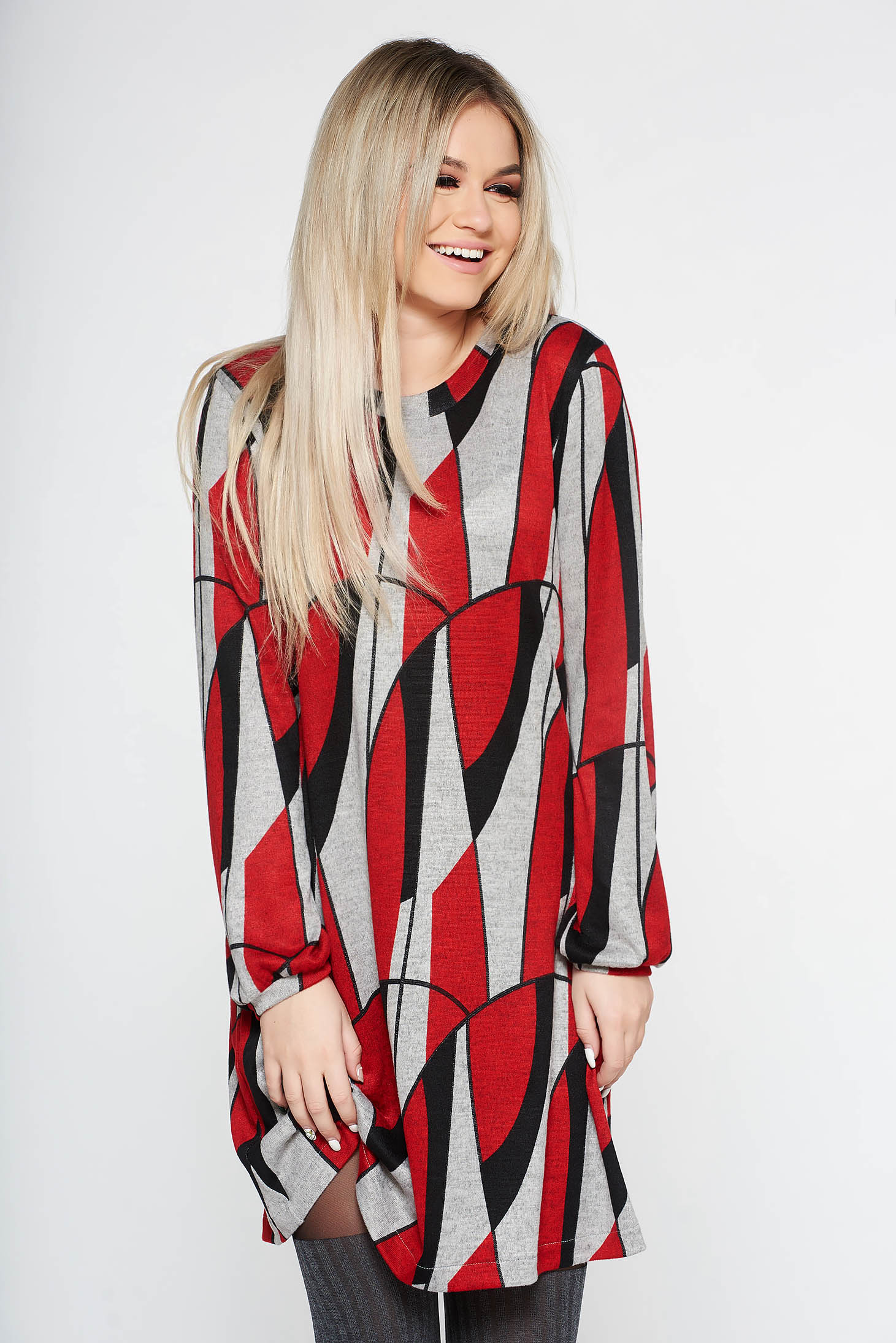 Rochie rosie StarShinerS de zi cu croi larg din material tricotat