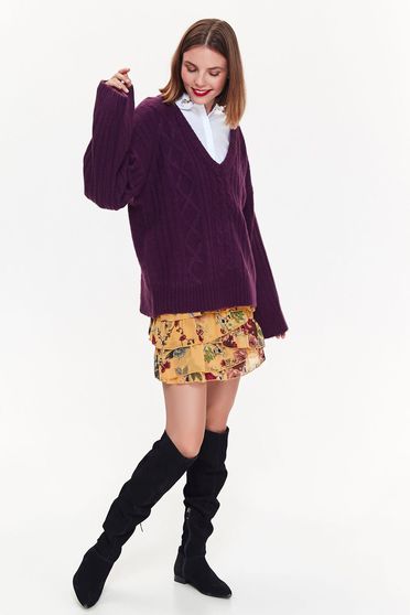 Top Secret purple sweater casual flared knitted fabric with v-neckline