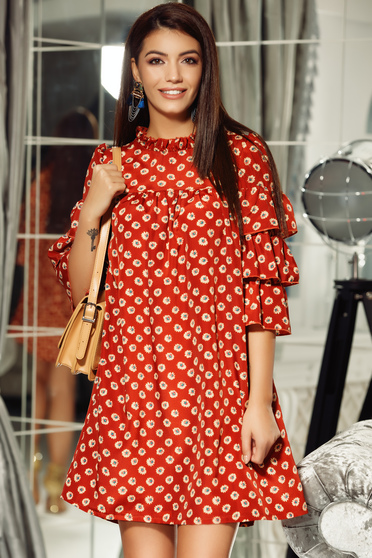 Fofy bricky daily flared dress airy fabric with ruffled sleeves