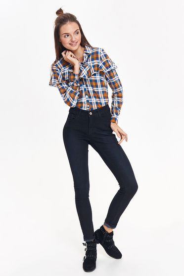 Top Secret yellow casual flared women`s shirt airy fabric plaid fabric with ruffle details