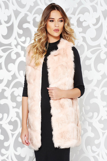 Lightpink from ecological fur gilet with inside lining with easy cut