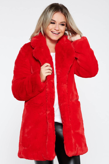 Fur red from ecological fur with inside lining elegant with pockets