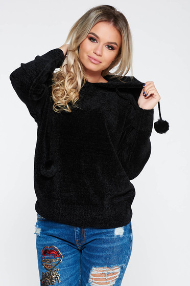 Sweater SunShine black casual knitted fabric from soft fabric with undetachable hood