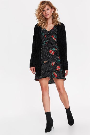 Top Secret black casual flared sweater from velvet fabric knitted