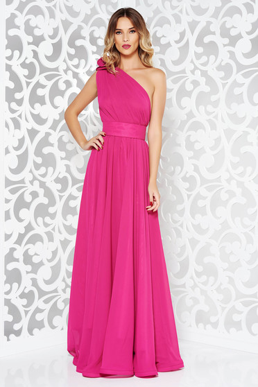 Pink Ana Radu luxurious cloche dress from veil fabric with inside lining accessorized with tied waistband long