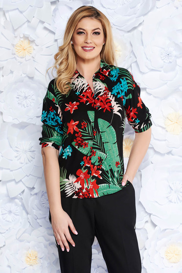 Black casual flared women`s shirt without buttons airy fabric