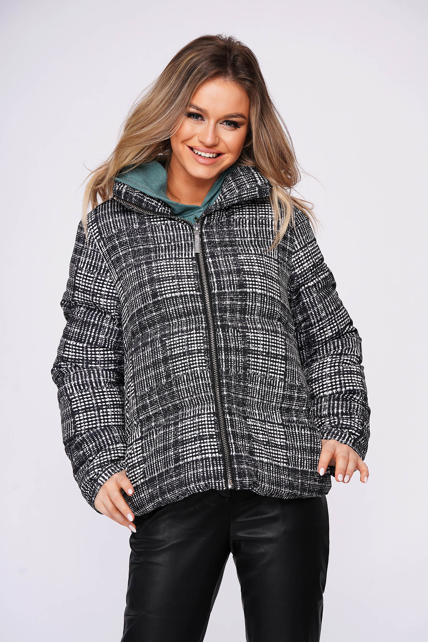 Top Secret grey casual jacket with straight cut long sleeved plaid fabric