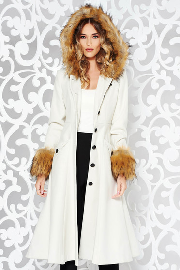 StarShinerS nude coat elegant cloche with inside lining with faux fur details from wool