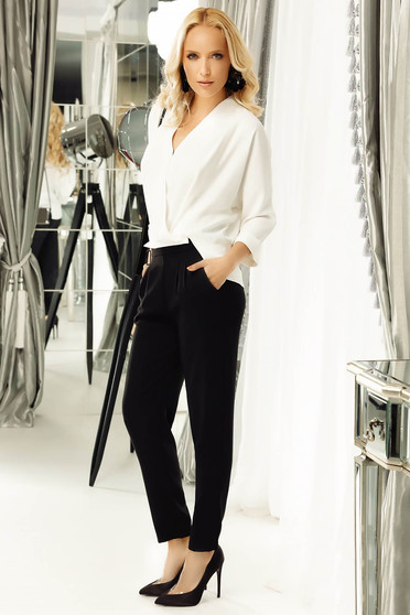 Fofy black trousers office conical with medium waist with pockets slightly elastic fabric