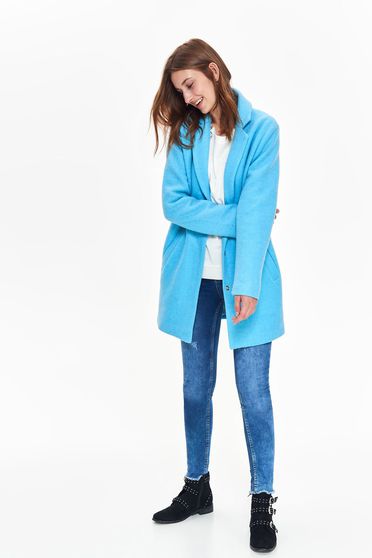 Top Secret blue casual straight coat long sleeve from thick fabric
