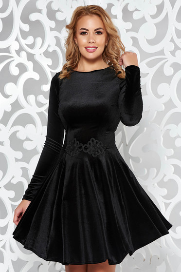 Artista black dress from velvet with embroidery details cloche occasional