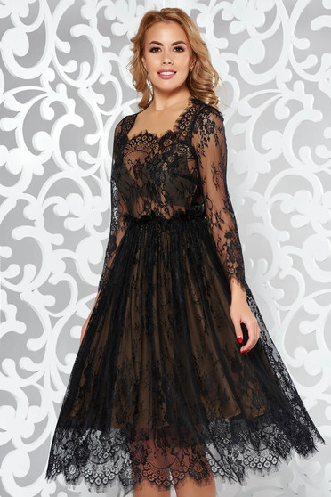 Black luxurious cloche dress from laced fabric with inside lining