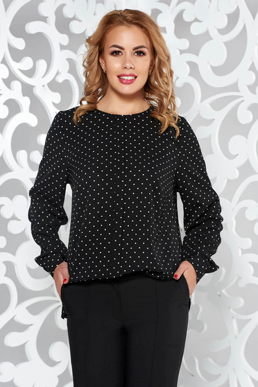 Black women`s blouse office flared airy fabric long sleeved