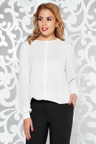 White women`s blouse office flared airy fabric long sleeved