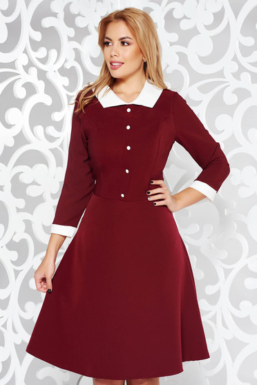 Burgundy dress office cloche midi slightly elastic fabric with inside lining