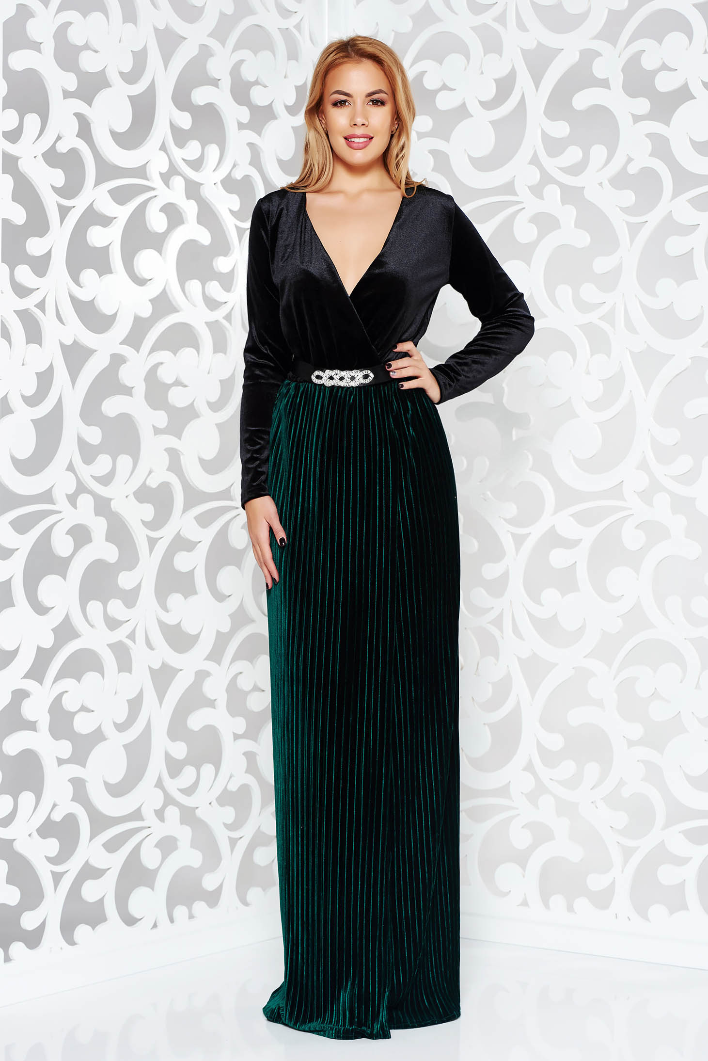 jazzy belle dark green velvet dress
