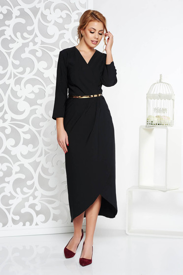Black elegant dress slightly elastic fabric with inside lining accessorized with belt