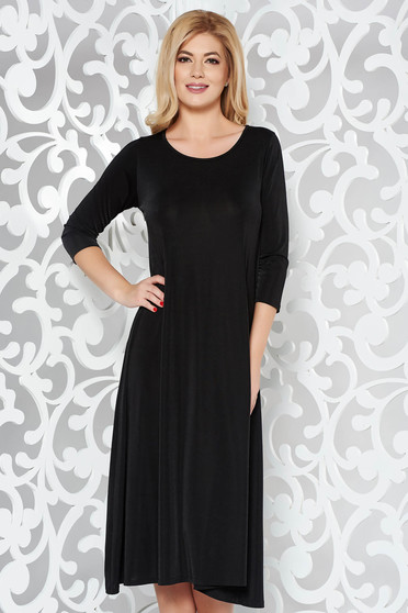 Black casual flared dress soft fabric 3/4 sleeve