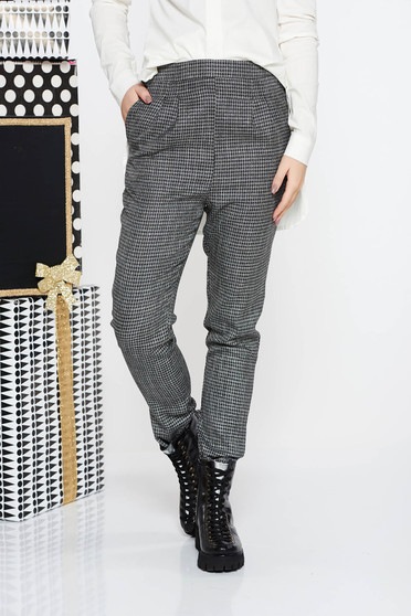 Fofy grey conical office trousers slightly elastic fabric with pockets with medium waist