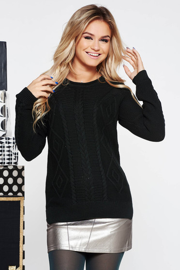 Black casual flared knitted sweater nonelastic cotton