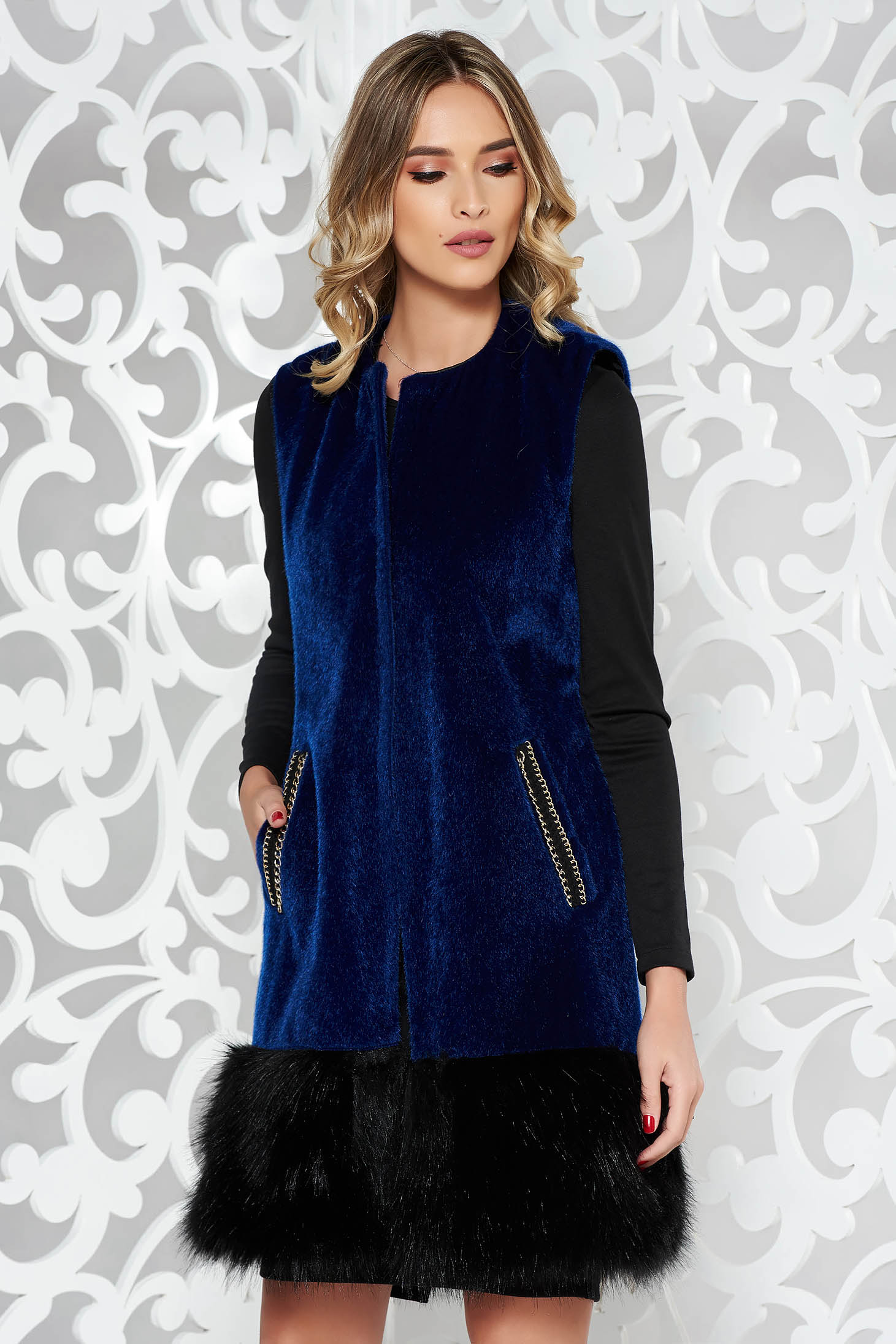 StarShinerS darkblue elegant gilet from ecological fur with inside lining with pockets