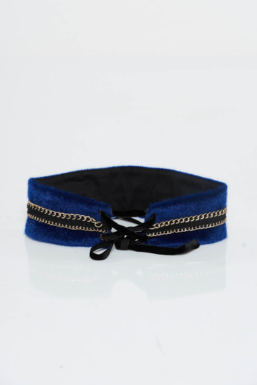 StarShinerS darkblue belt from ecological fur ribbon fastening metallic details