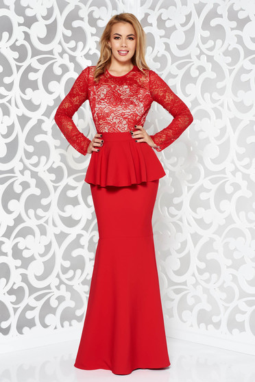 Red dress occasional mermaid slightly elastic fabric with inside lining with frilled waist from laced fabric