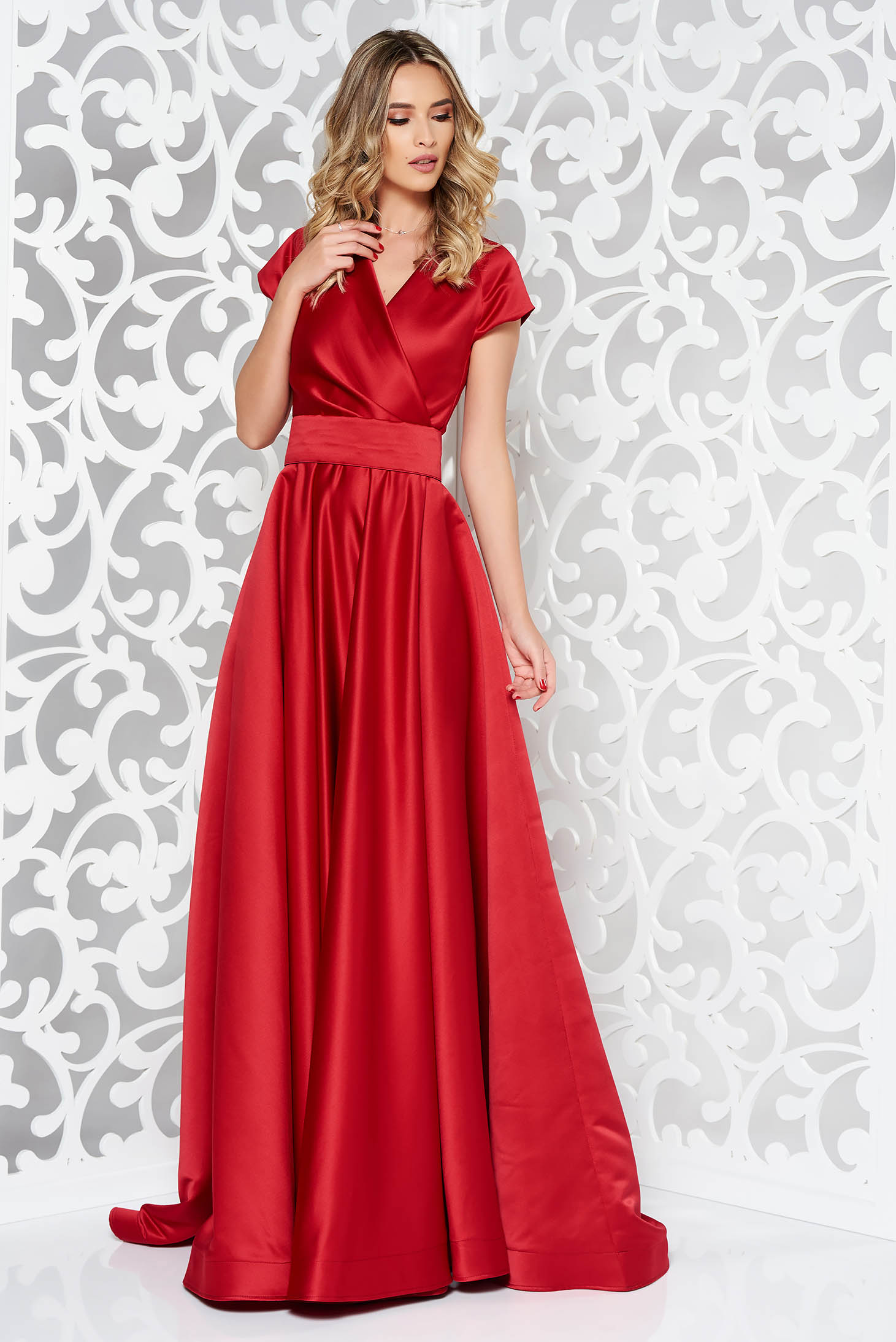 Ana Radu burgundy long luxurious cloche dress from satin