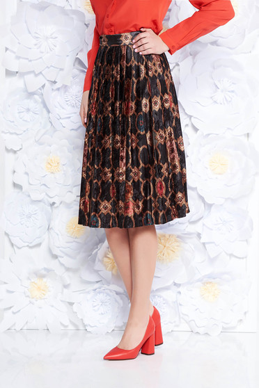 Black casual cloche skirt with medium waist from velvet fabric