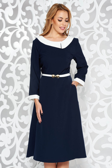 Office Dresses New Models Of 2018 Starshiners Darkblue Elegant Cloche Dress Slightly Elastic Fabric Accessorized With Belt