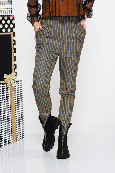 Fofy mustard office conical high waisted trousers from non elastic fabric with pockets