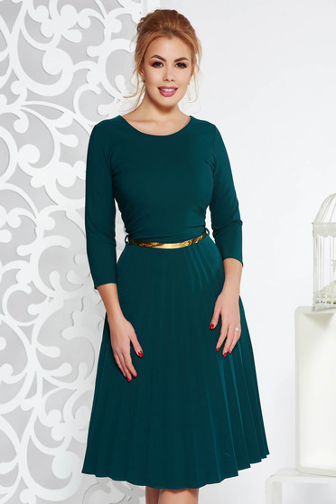 Darkgreen elegant folded up cloche dress flexible thin fabric/cloth accessorized with belt