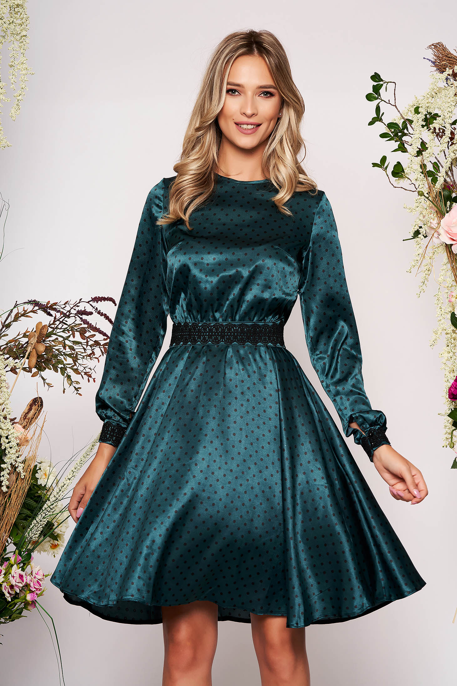 StarShinerS green elegant cloche dress from satin fabric texture with ...