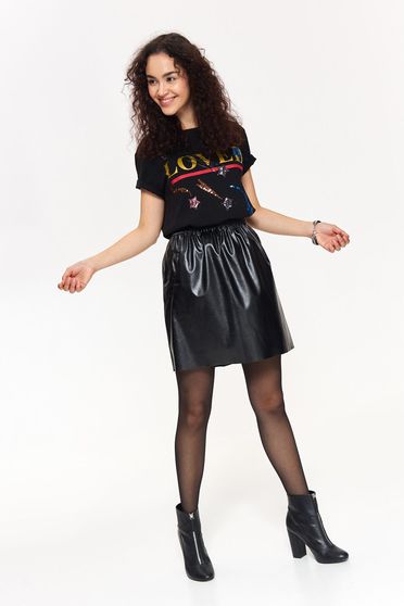 Top Secret black clubbing cloche high waisted skirt with elastic waist from ecological leather