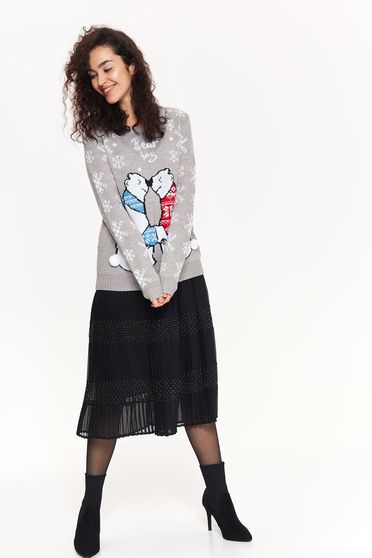 Top Secret grey casual flared sweater knitted fabric with tassels