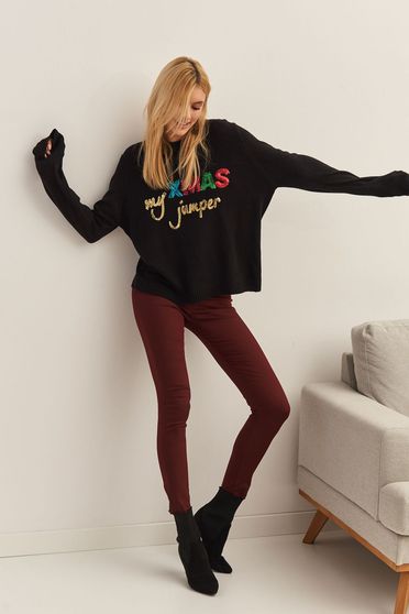 Top Secret black casual flared sweater knitted fabric with sequin embellished details