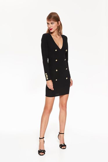 Top Secret black occasional pencil dress with a cleavage with button accessories