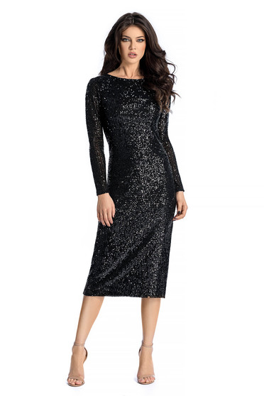 Ana Radu black occasional pencil dress long sleeve with sequin embellished details