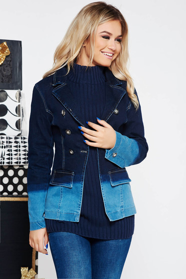 Blue casual jacket arched cut denim with button accessories