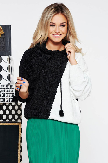 SunShine black casual hooded flared sweater knitted fabric from velvet fabric