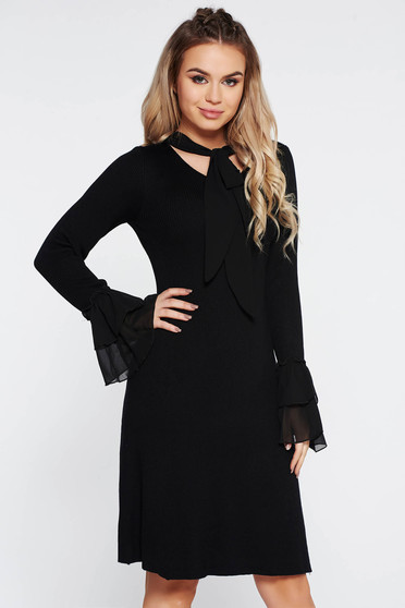 SunShine black clubbing dress with tented cut knitted fabric with bell sleeve