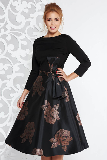 Artista brown midi occasional cloche dress with inside lining bow accessory