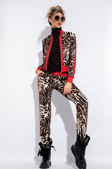 Brown casual set with tented cut scuba with animal print with elastic waist