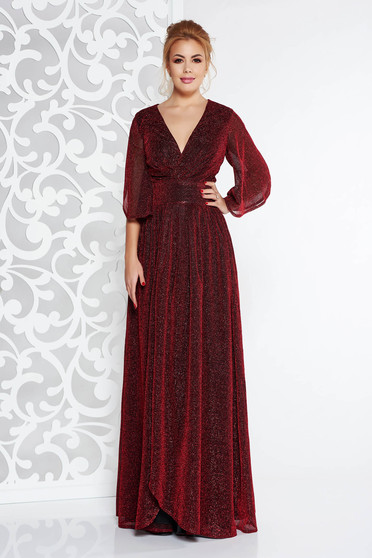 Artista burgundy long occasional cloche dress shimmery metallic fabric with inside lining with v-neckline