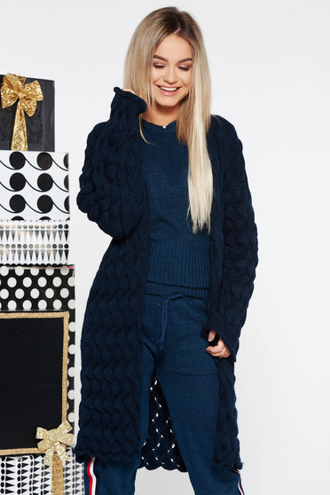 SunShine darkblue casual cotton knitted cardigan with easy cut