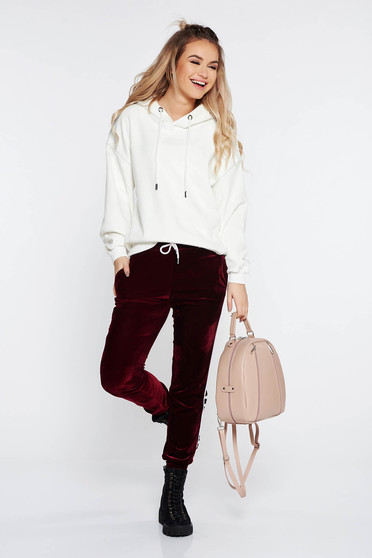 SunShine burgundy casual from velvet trousers with pockets with medium waist with elastic waist