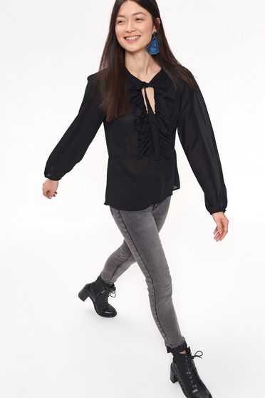 Top Secret black women`s blouse casual flared slightly transparent fabric with ruffle details