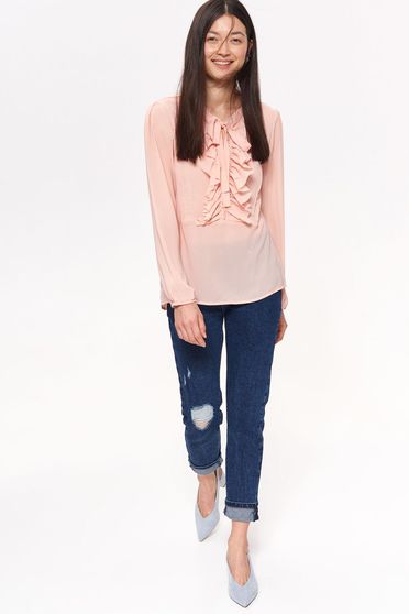 Top Secret rosa women`s blouse casual flared slightly transparent fabric with ruffle details